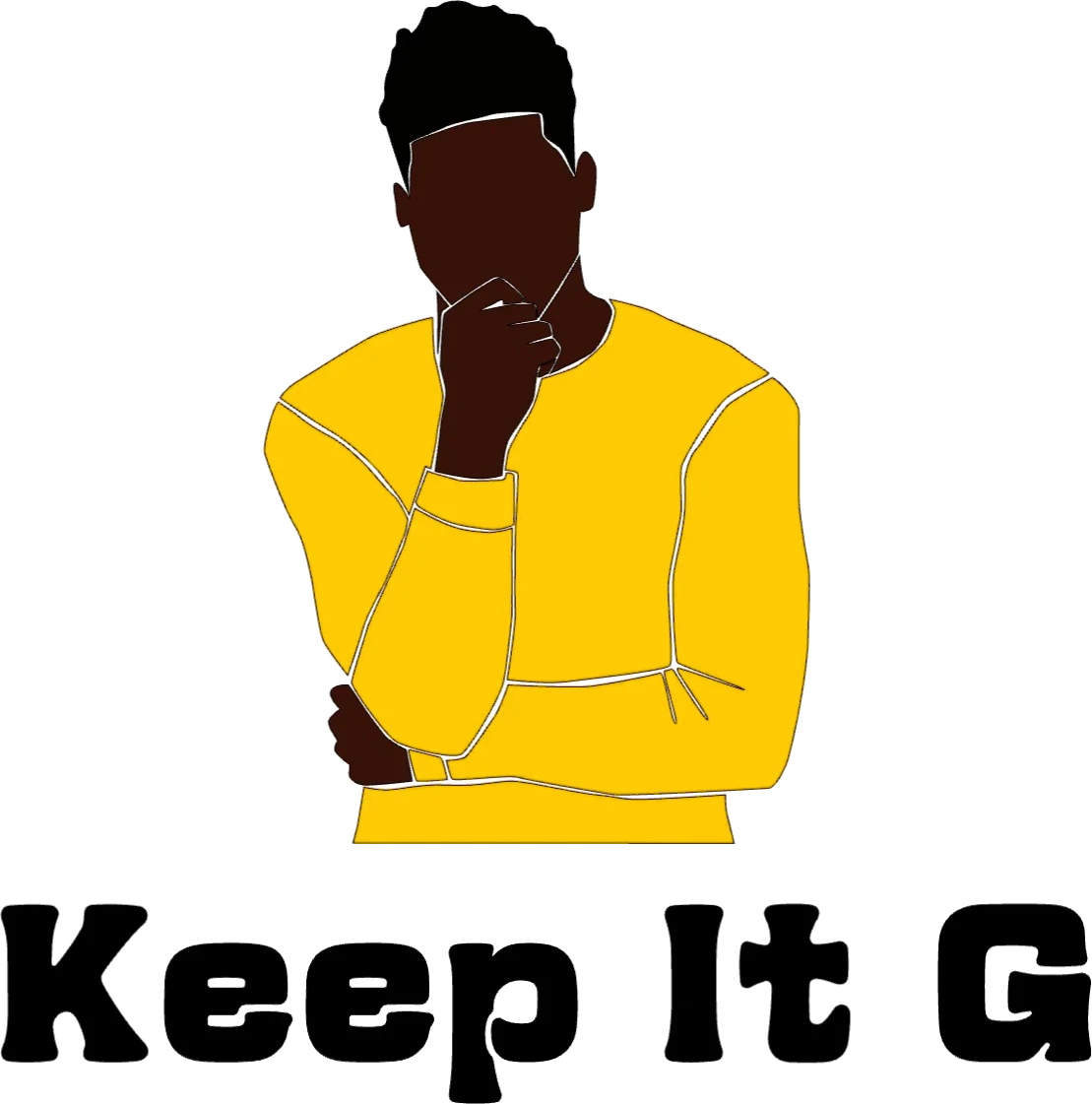 Keep It G: an illustrated person in a yellow sweater, hand on chin, above the words Keep It G